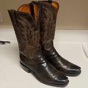Lucchese Wide 1883 Corbin Mad Dog Goat Leather Dark Brown Cowboy Boots - 9.5 2E